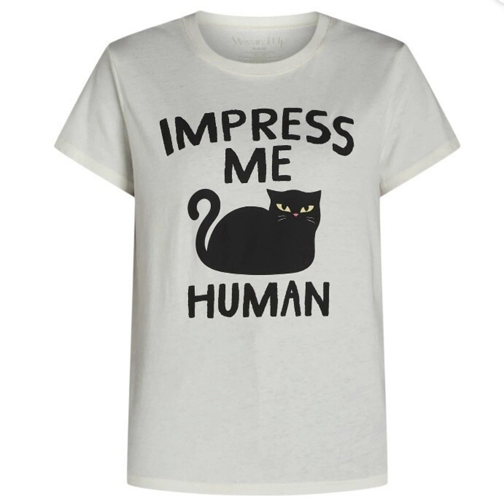 Wound Up Impress Me Human Cat Tee XL 16-18 New with Tags White Black Relaxed